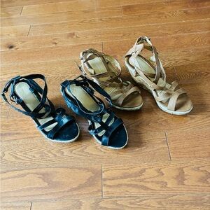 Elegant Black and Tan Wedge Sandals